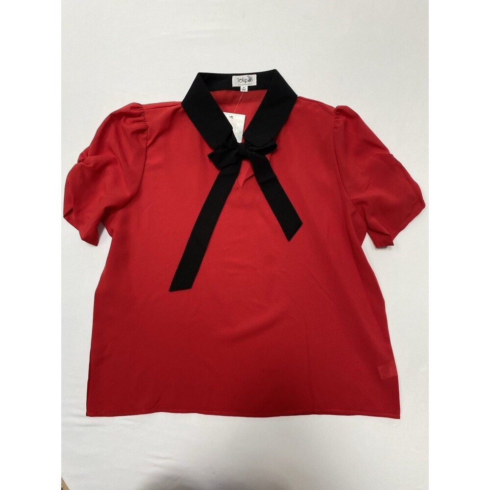 Tulip B Red Black Collar Blouse Retro Vintage Inspired Top M Whimsigoth Retro